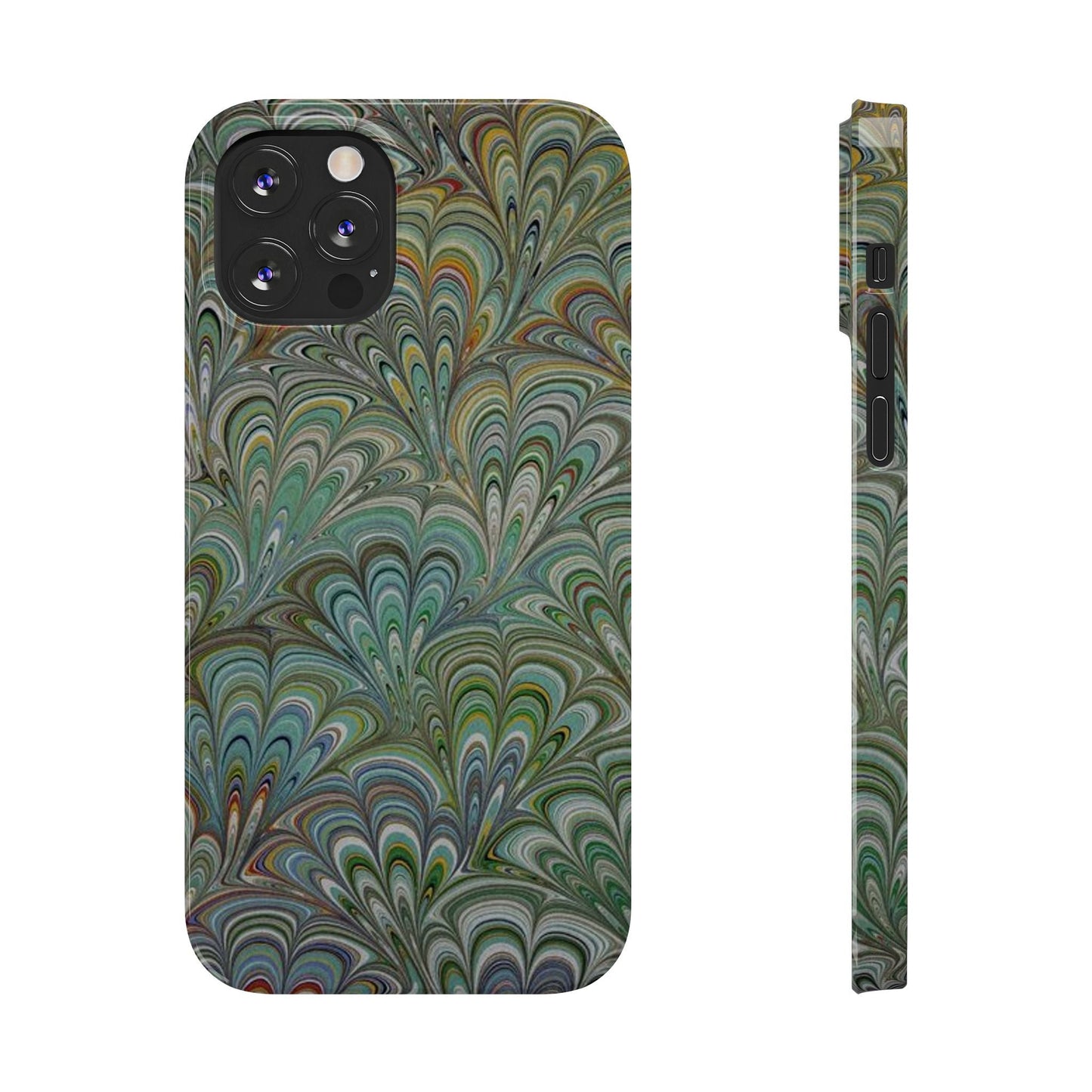 Deep Green Peacock Italian Marbled Design, Italy Feather Phone Case, Multi-Color, Slim Phone Cases, Case-Mate IPHONE16 and all sizes