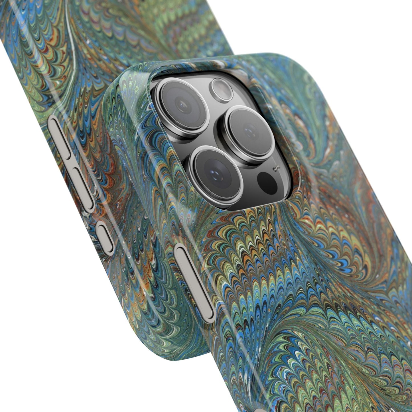 Blue and Green Italian Marbled Swirl Design, Italy Feather Phone Case, Multi-Color, Slim Phone Cases, Case-Mate IPHONE16 and all sizes