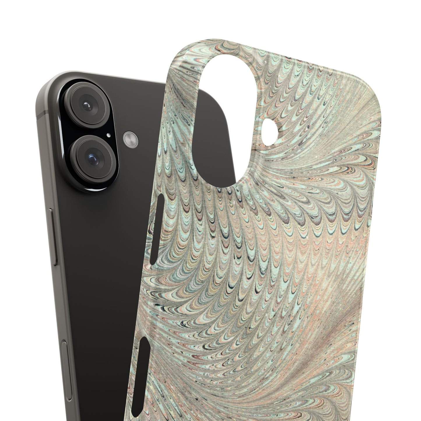 Marbled VIntage Design, Italian Feather Phone Case, Green Hues, Mint, Beige, Neutrals, Slim Phone Cases, IPHONE16 and all sizes