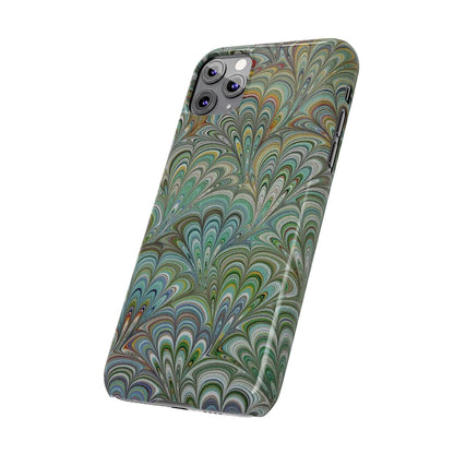 Deep Green Peacock Italian Marbled Design, Italy Feather Phone Case, Multi-Color, Slim Phone Cases, Case-Mate IPHONE16 and all sizes