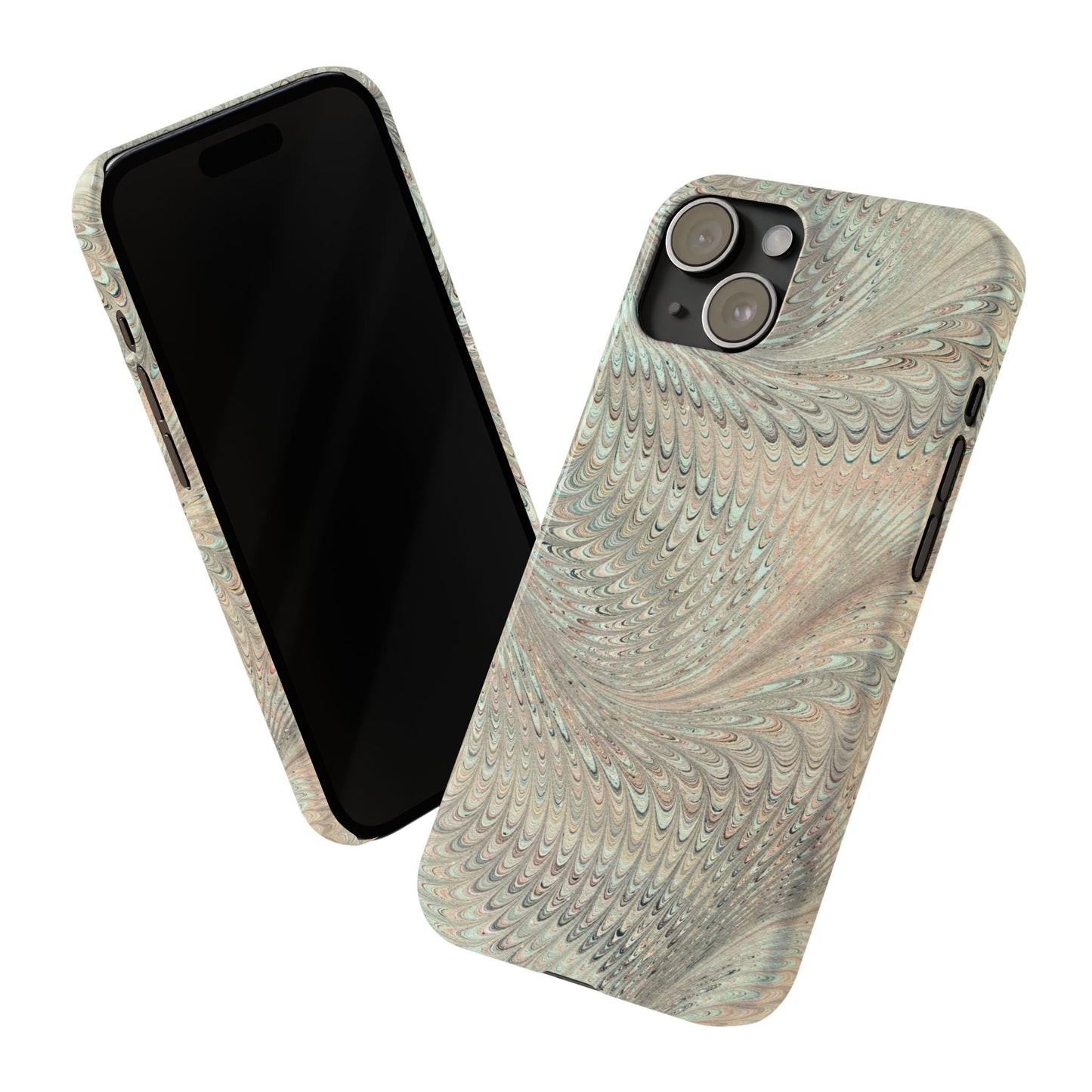 Marbled VIntage Design, Italian Feather Phone Case, Green Hues, Mint, Beige, Neutrals, Slim Phone Cases, IPHONE16 and all sizes